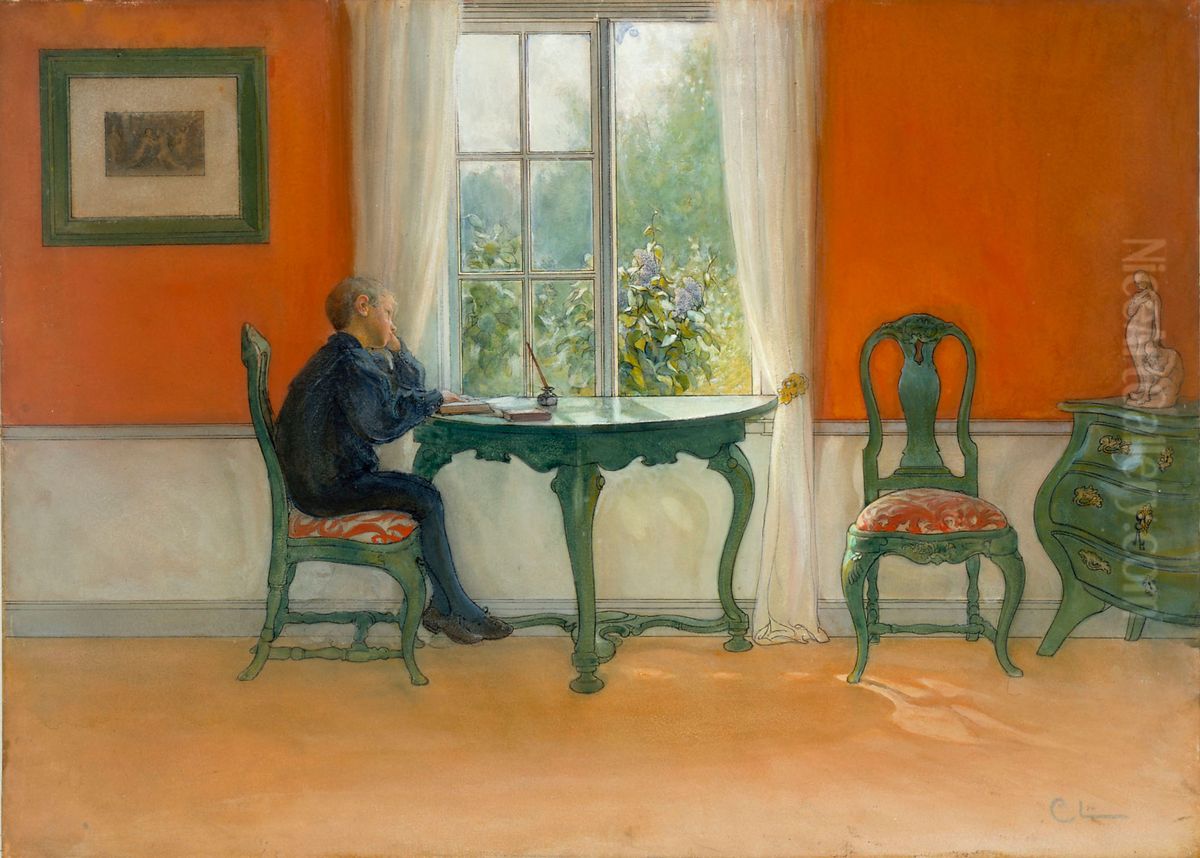 Ehtoja luetaan Oil Painting by Carl Larsson