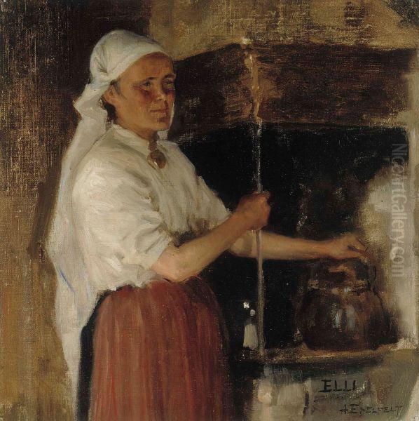Elli Jappinen at the Stove, study Oil Painting by Albert Edelfelt