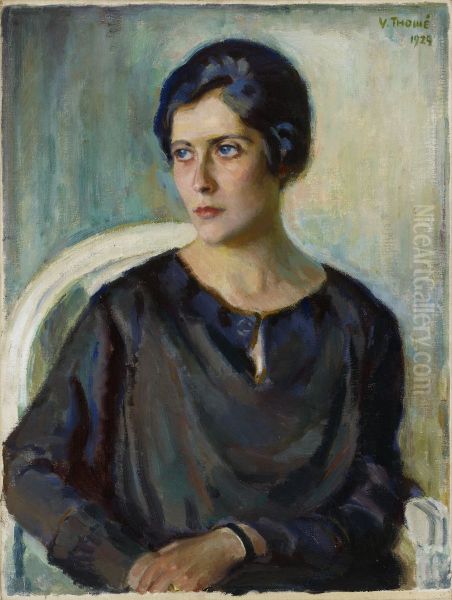 Portratt av fru Senta Sloor Oil Painting by Verner Thome