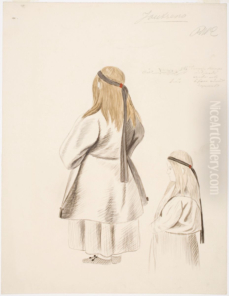 Talonpoikaisnainen ja tytto Joutsenosta Oil Painting by Robert Wilhelm Ekman