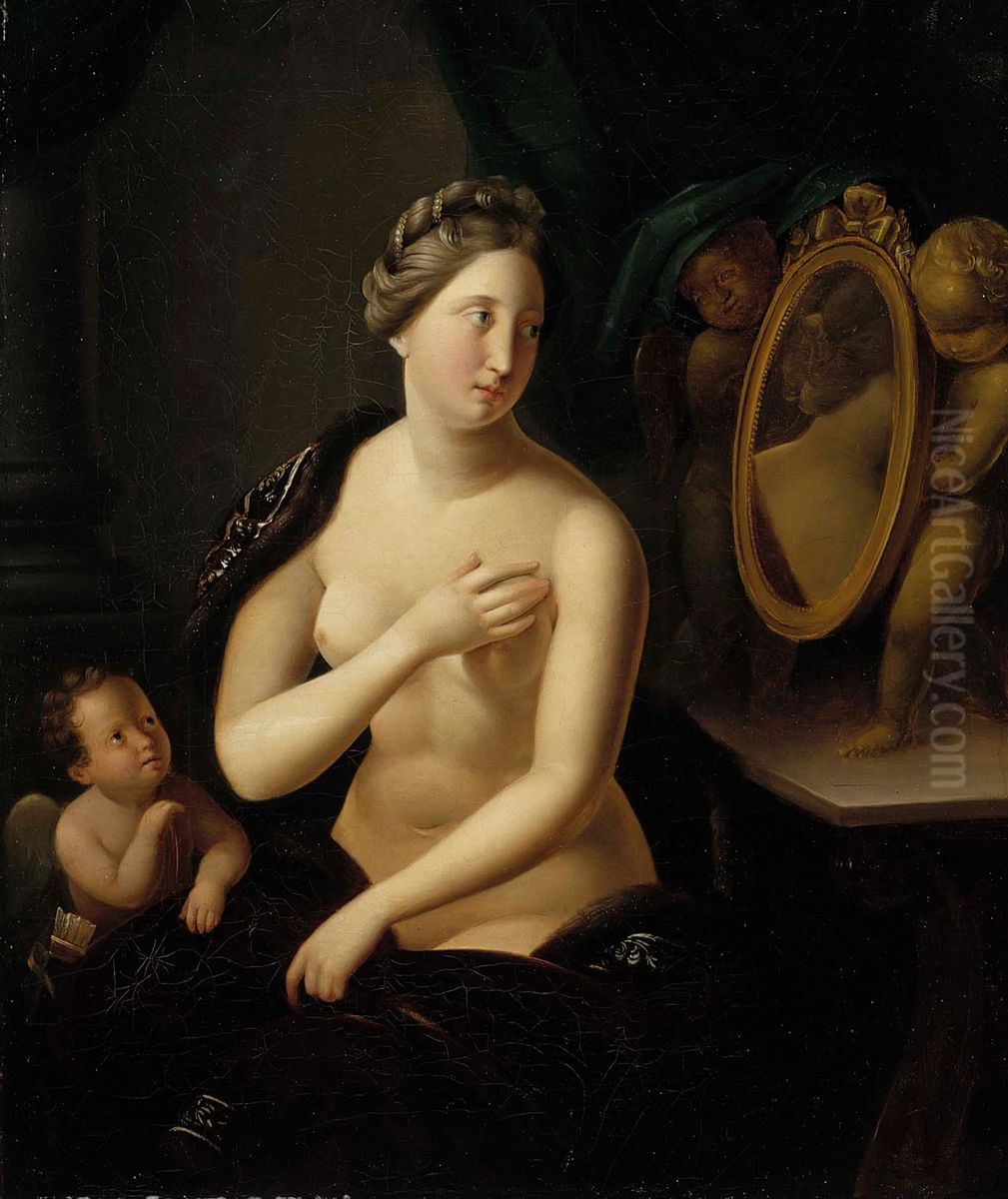 Peilaava nainen Oil Painting by Berndt Godenhjelm