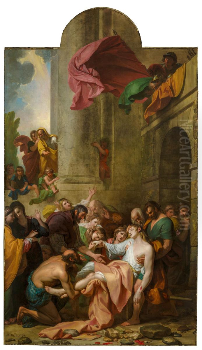 Devout Men Taking the Body of Saint Stephen Oil Painting by Benjamin West