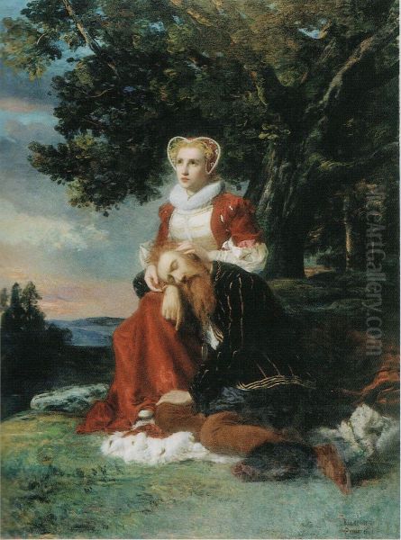 Erik XIV and Karin Mansdotter Oil Painting by Erik Johan Lofgren