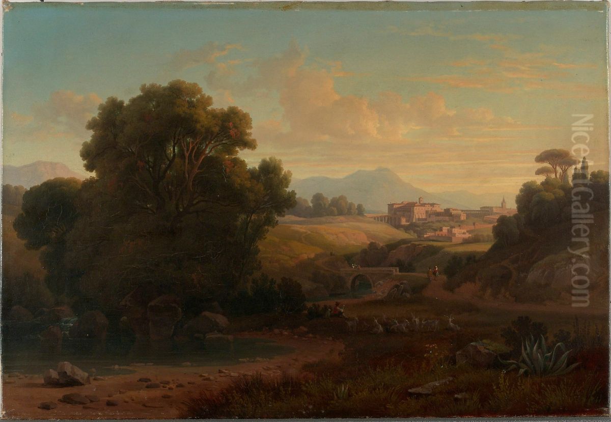 Landscape in Italy Oil Painting by Gustaf Wilhelm Palm