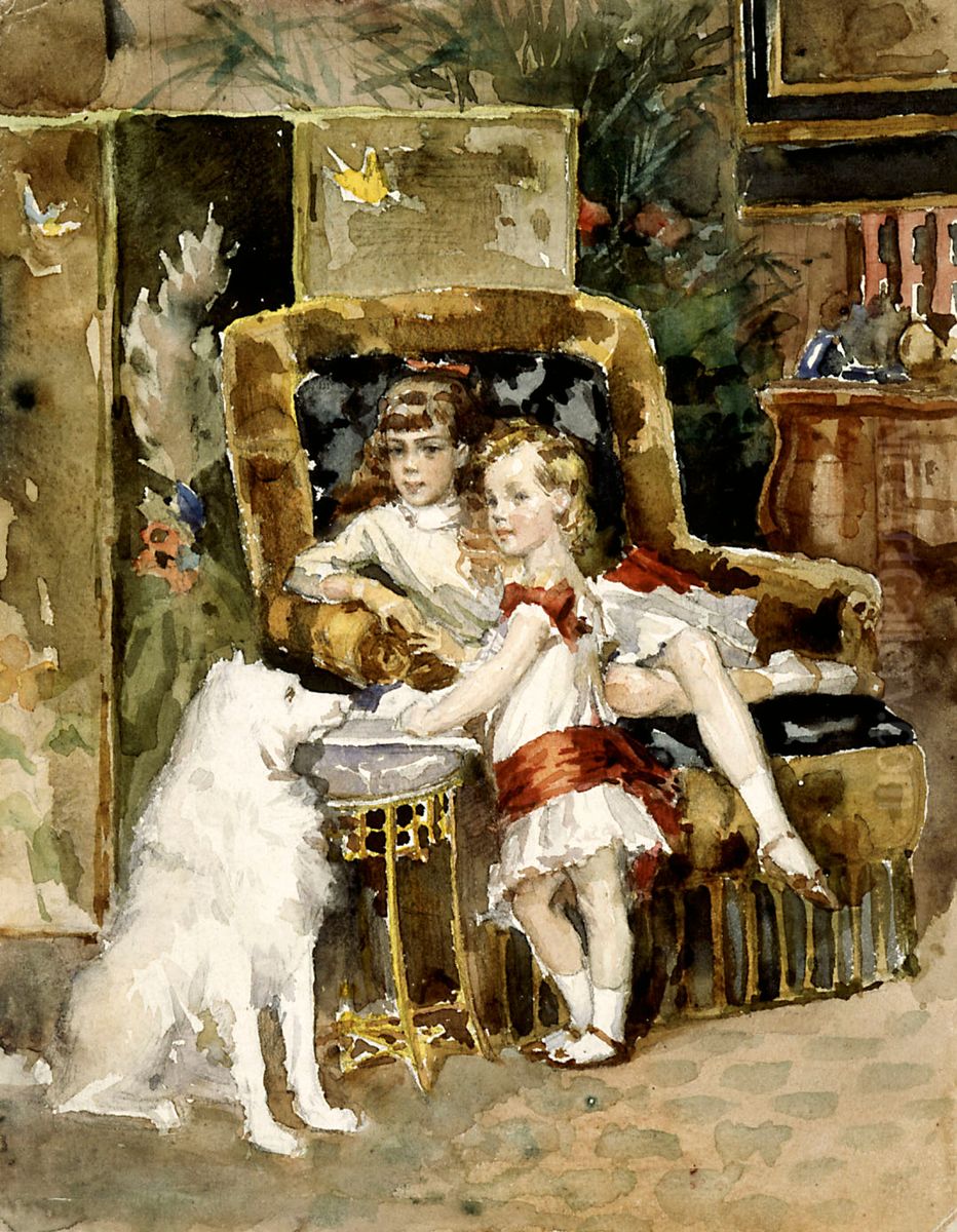 Michael and Xenia, children of the Tsar Alexander III Oil Painting by Albert Edelfelt