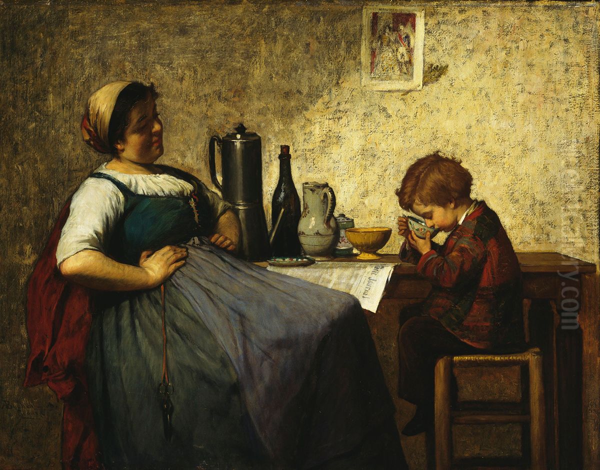 Maternal Joy Oil Painting by Adolf von Becker