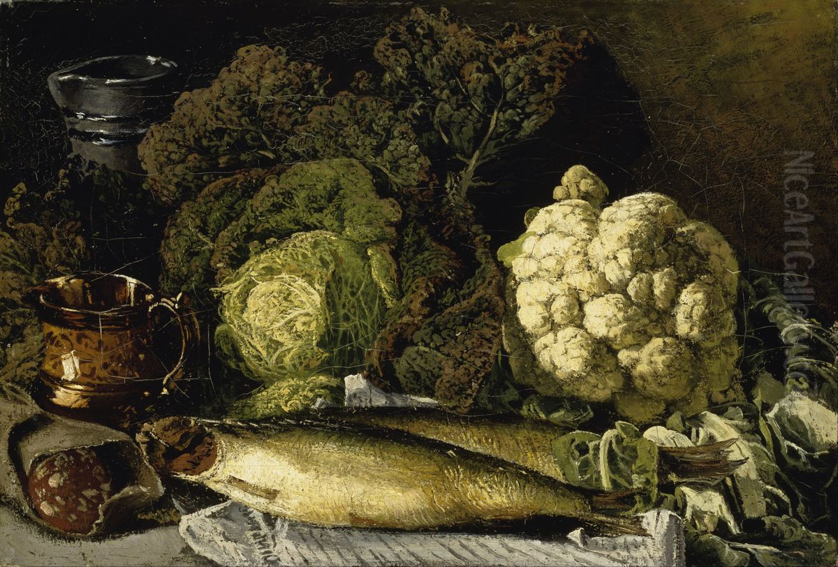 Still Life with Vegetables and Fish Oil Painting by Fanny Churberg