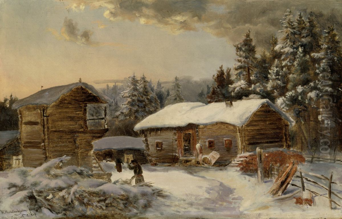 Hamalainen maalaistalo, kopio Hjalmar Munsterhjelmin mukaan Oil Painting by Aukusti Uotila