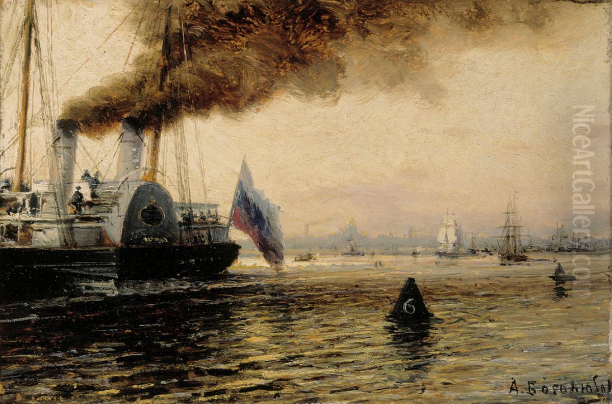 The Anchoring Place by Kronstadt Oil Painting by Alexey Bogolyubov