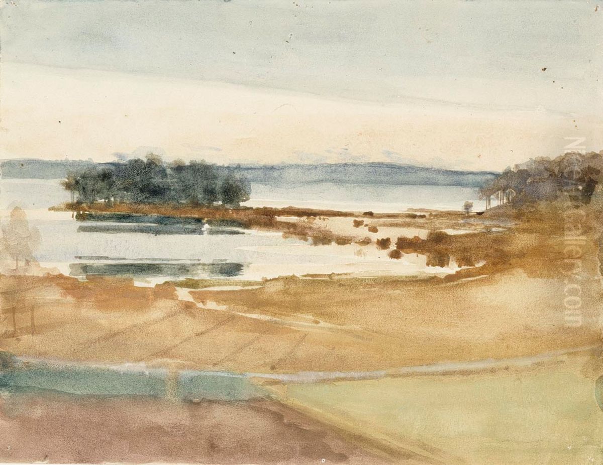 Seashore, Brown Sand Oil Painting by Albert Edelfelt