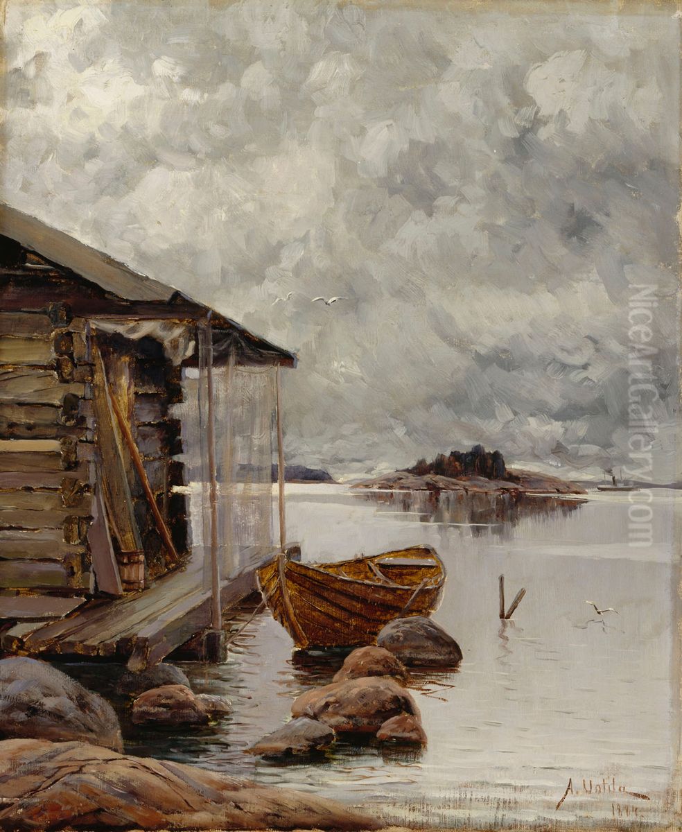 Boat House Oil Painting by Aukusti Uotila