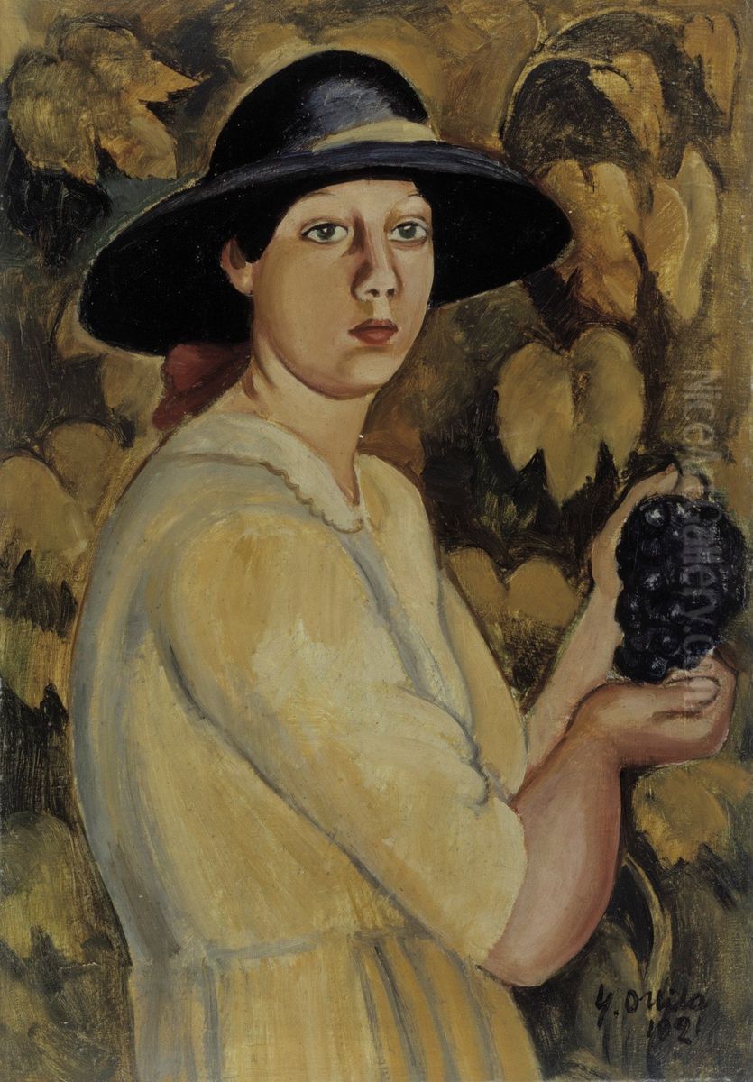 Flicka med vindruvor Oil Painting by Yrjo Ollila
