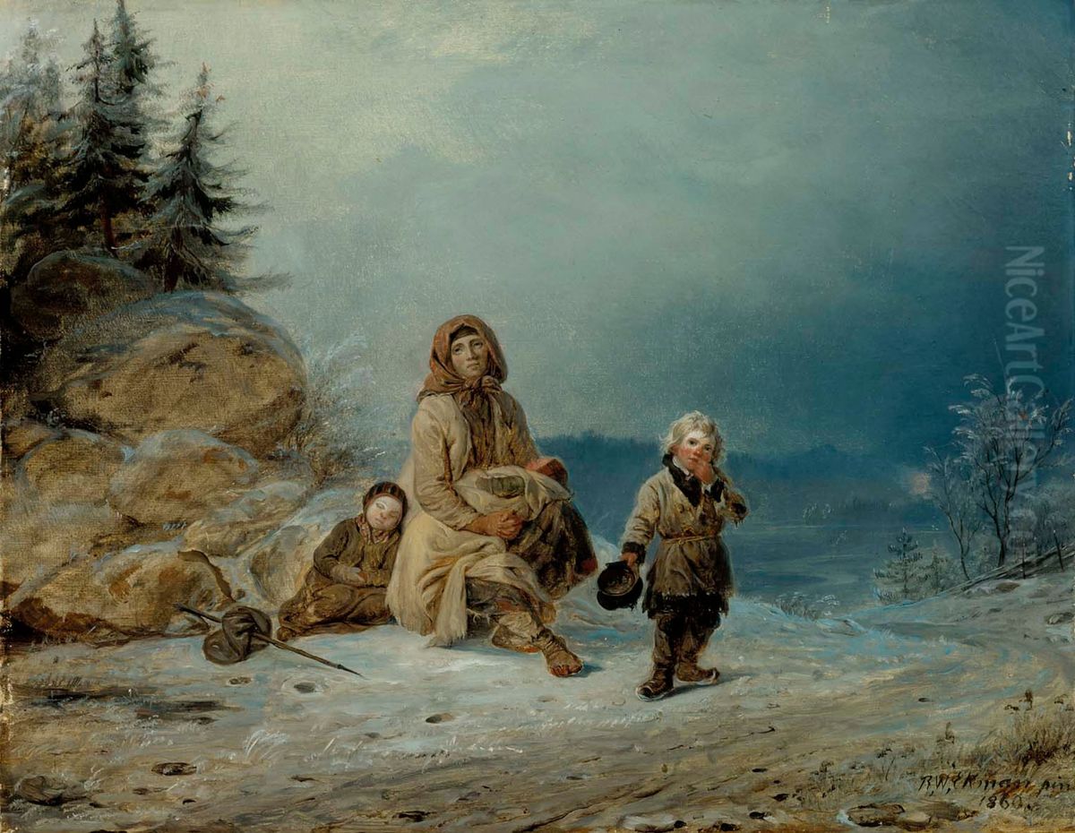Beggar Family on the Road Oil Painting by Robert Wilhelm Ekman