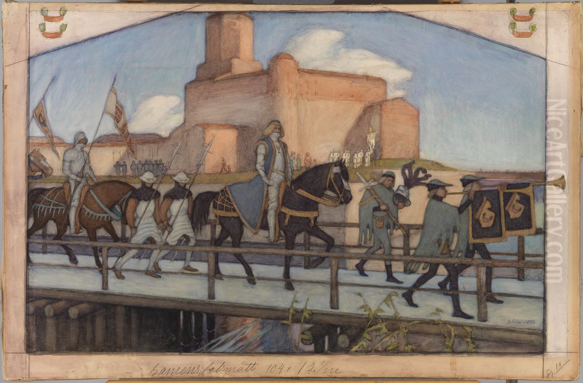 Charles VIII of SwedenleavingVyborg Castle, 1900-1905 Oil Painting by Albert Gebhard