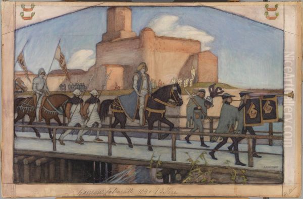 Kaarle KnuutinpojanlahtoViipurin linnasta, 1900-1905 Oil Painting by Albert Gebhard