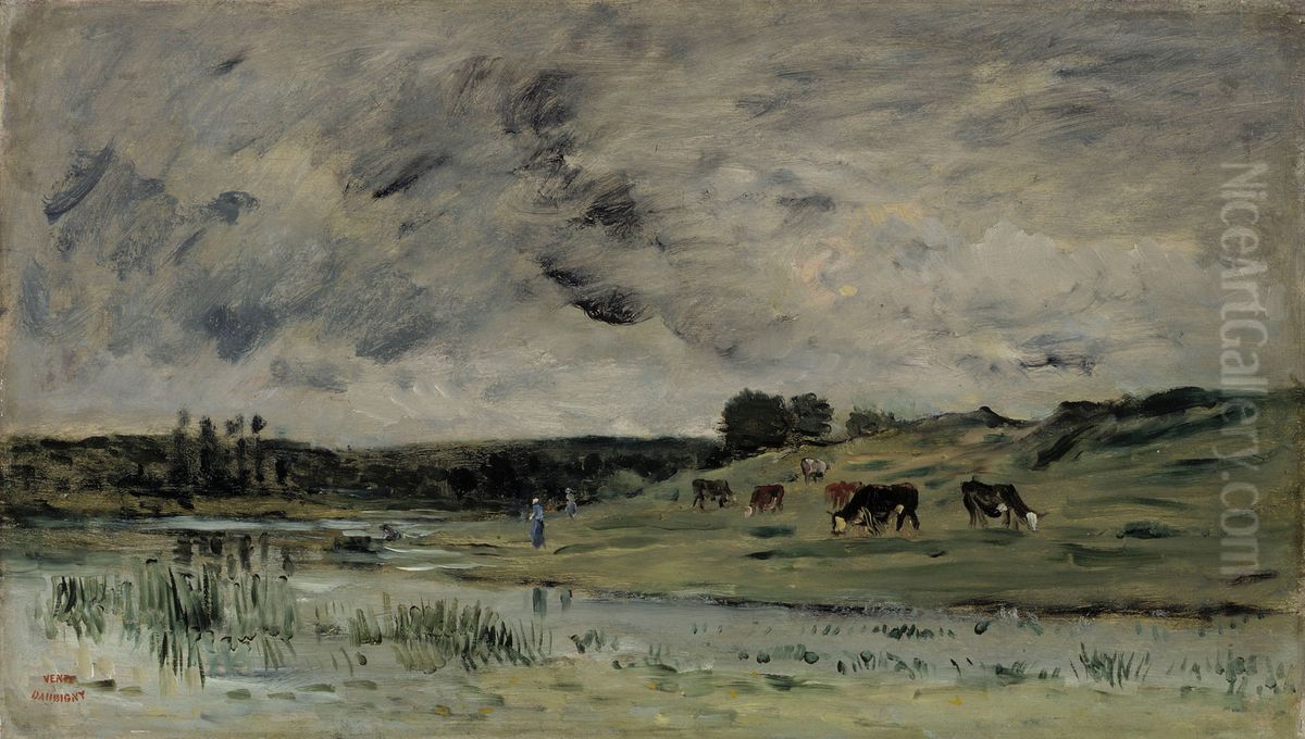 Tripleval on the Seine Oil Painting by Charles-Francois Daubigny