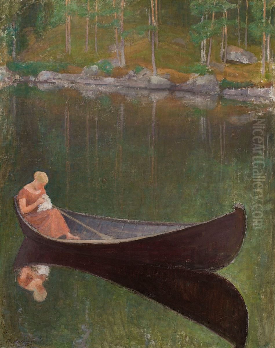 Nainen veneessa Oil Painting by Pekka Halonen