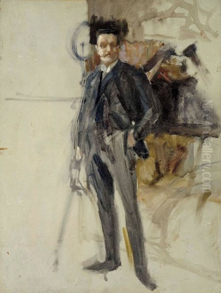 Self-Portrait, Sketch Oil Painting by Albert Edelfelt
