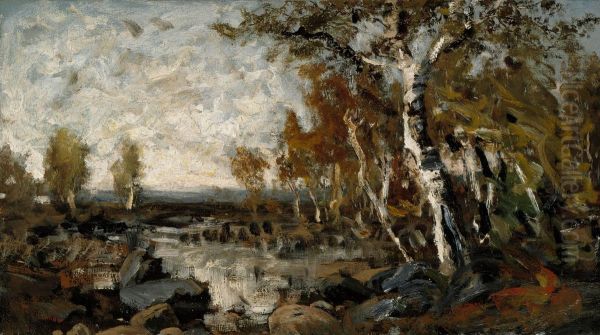 Birches by the Water Oil Painting by Fanny Churberg