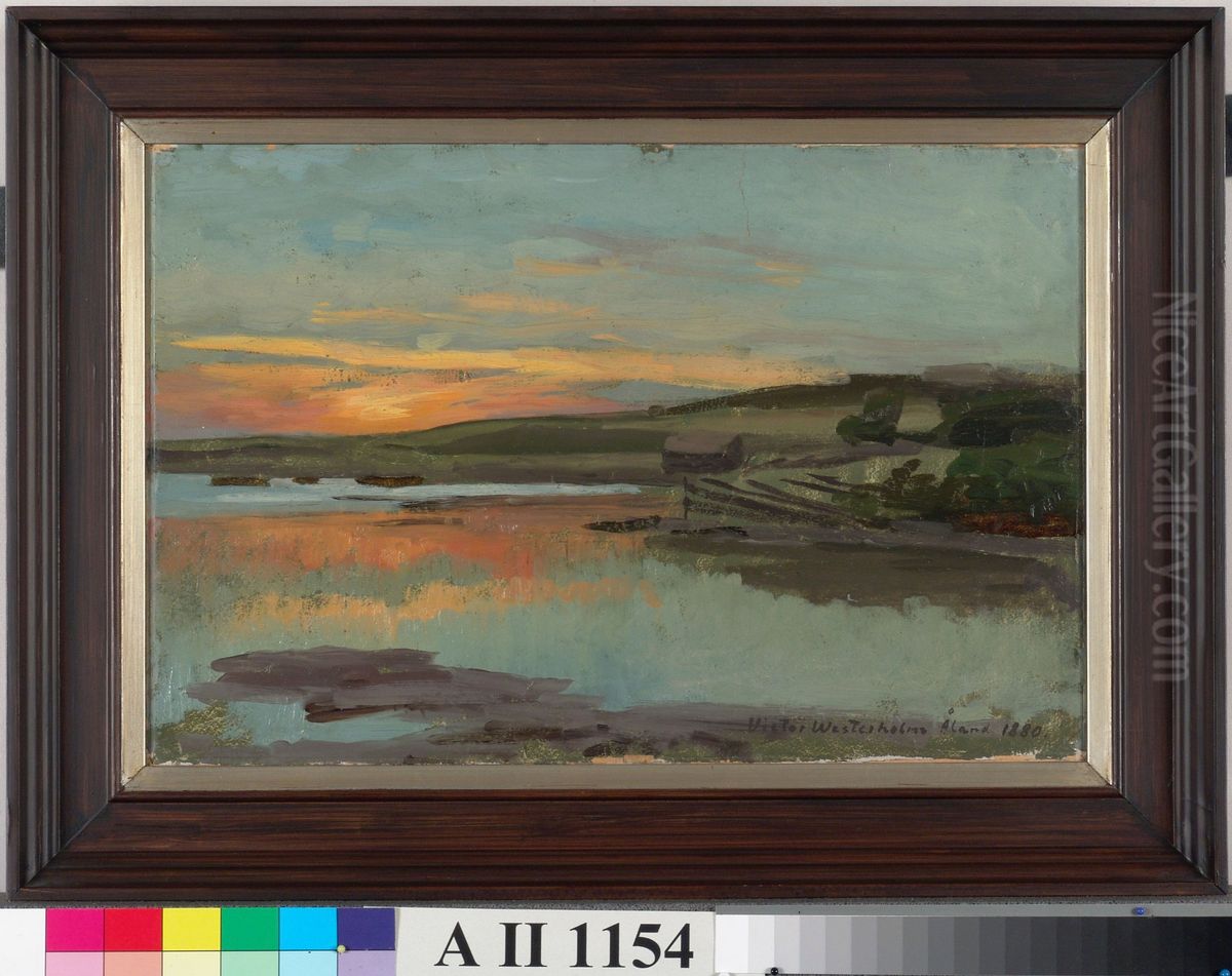 Auringonlasku merenlahdella Oil Painting by Victor Westerholm