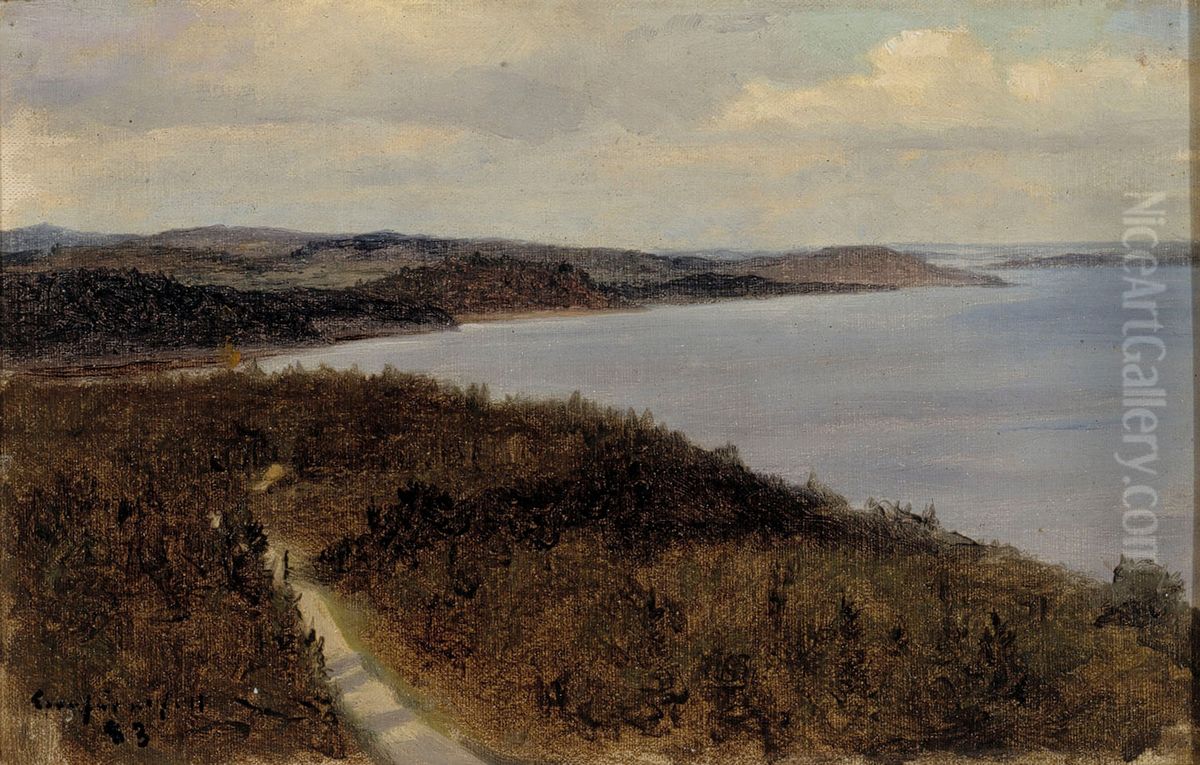 Utsikt over insjolandskap med asar Oil Painting by Eero Jarnefelt