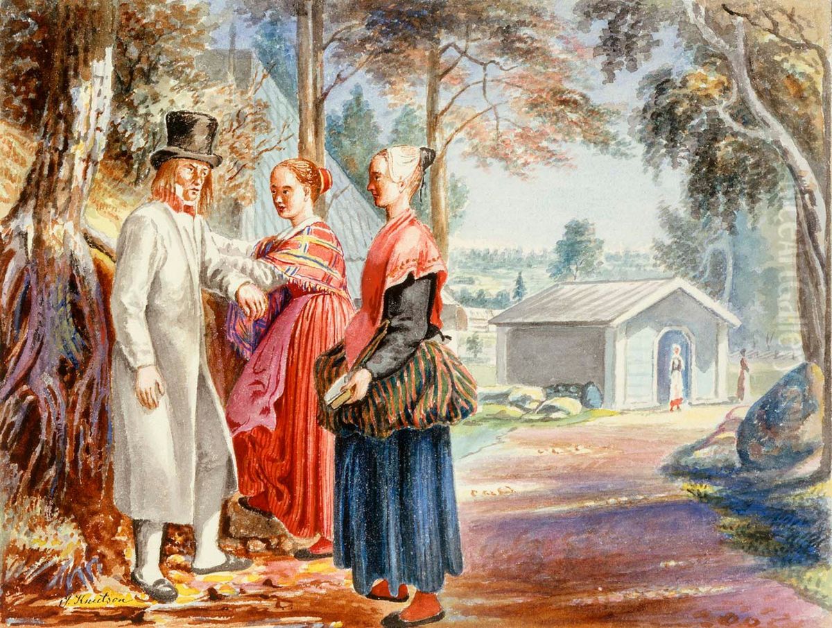 Kohtaaminen kirkkomatkalla Oil Painting by Johan Knutson Kohtaaminen kirkkomatkalla Oil Painting by Johan Knutson