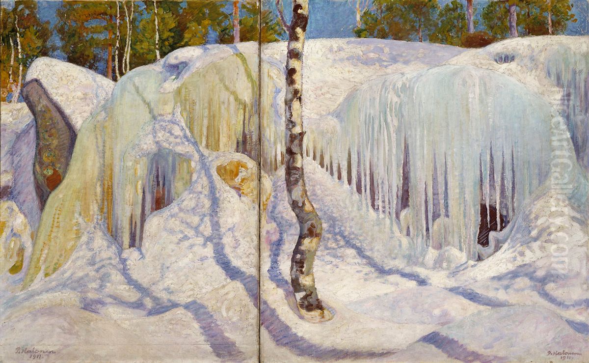 Rock Covered in Ice and Snow Oil Painting by Pekka Halonen