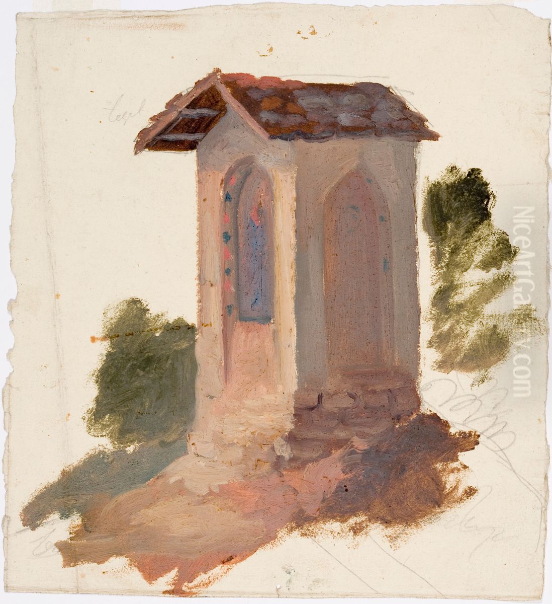 Italialainen kappeli, luonnos Oil Painting by Robert Wilhelm Ekman