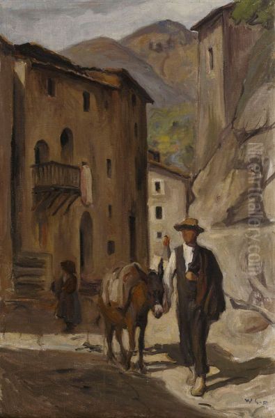 Italiensk gatubild Oil Painting by Vilho Sjostrom