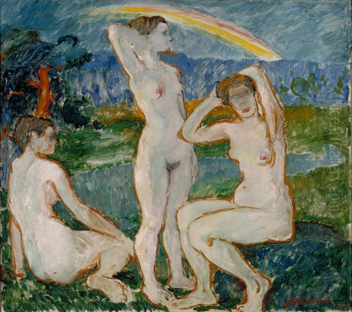Badande kvinnor, skiss Oil Painting by Jalmari Ruokokoski