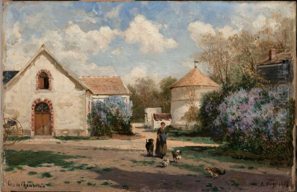 Scenery outside Paris with woman and animals Oil Painting by Alexey Bogolyubov