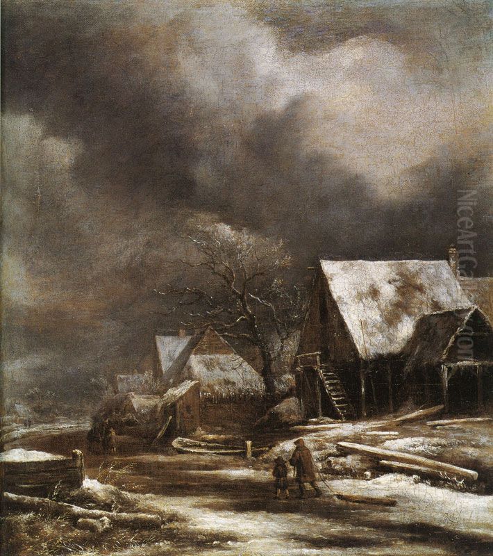 Winterliches Dorf Oil Painting by Jacob Van Ruisdael