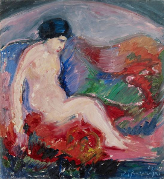 Landskap med naken Oil Painting by Jalmari Ruokokoski