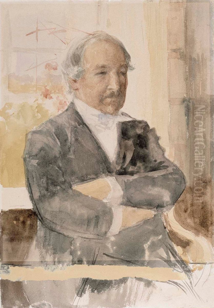 Sketch for the Portrait of Zacharias Topelius Oil Painting by Albert Edelfelt
