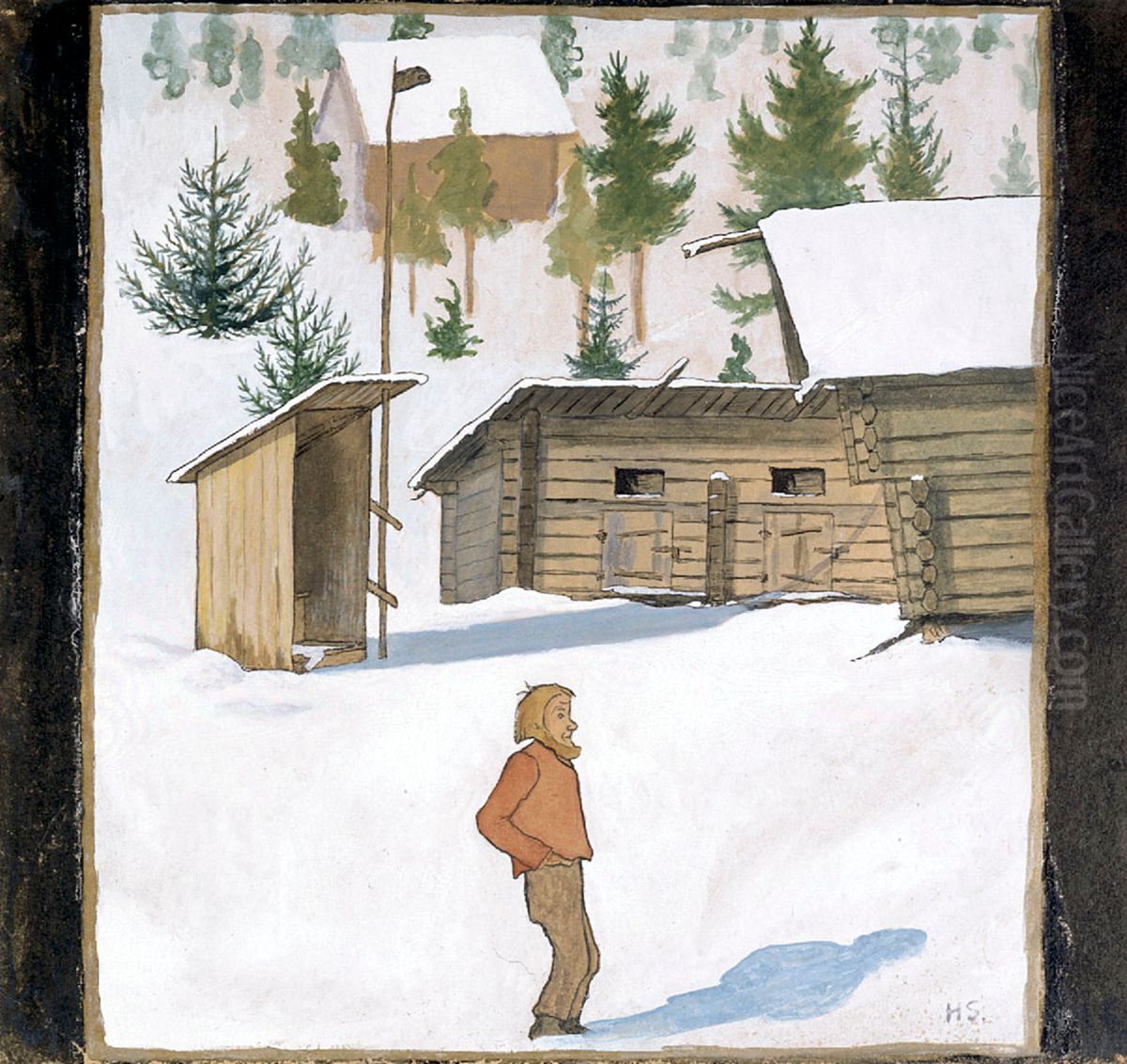 Winter Oil Painting by Hugo Simberg