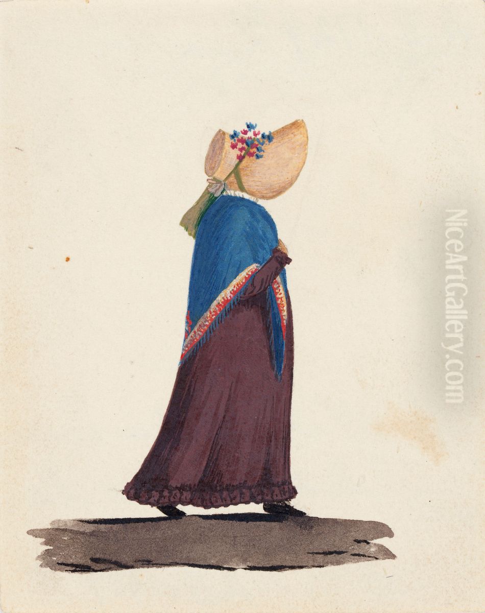 Nainen, saali ja hattu Oil Painting by Wilhelm Von Wright
