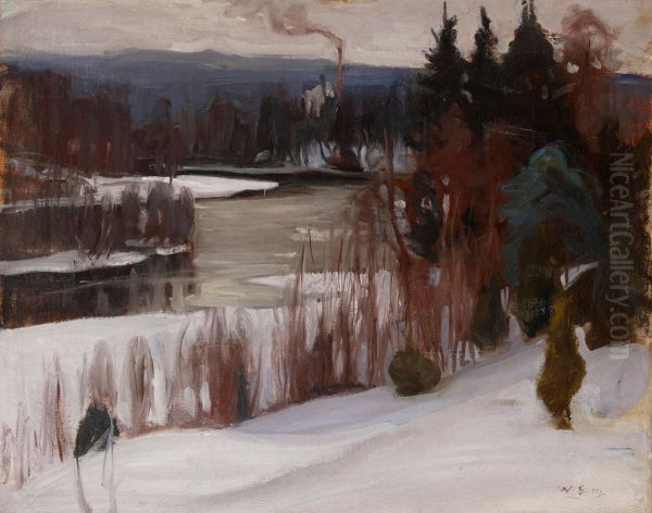 Winter View from Inha Oil Painting by Vilho Sjostrom