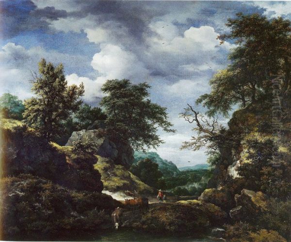Hilly Wooded Landscape with Castle Oil Painting by Jacob Van Ruisdael