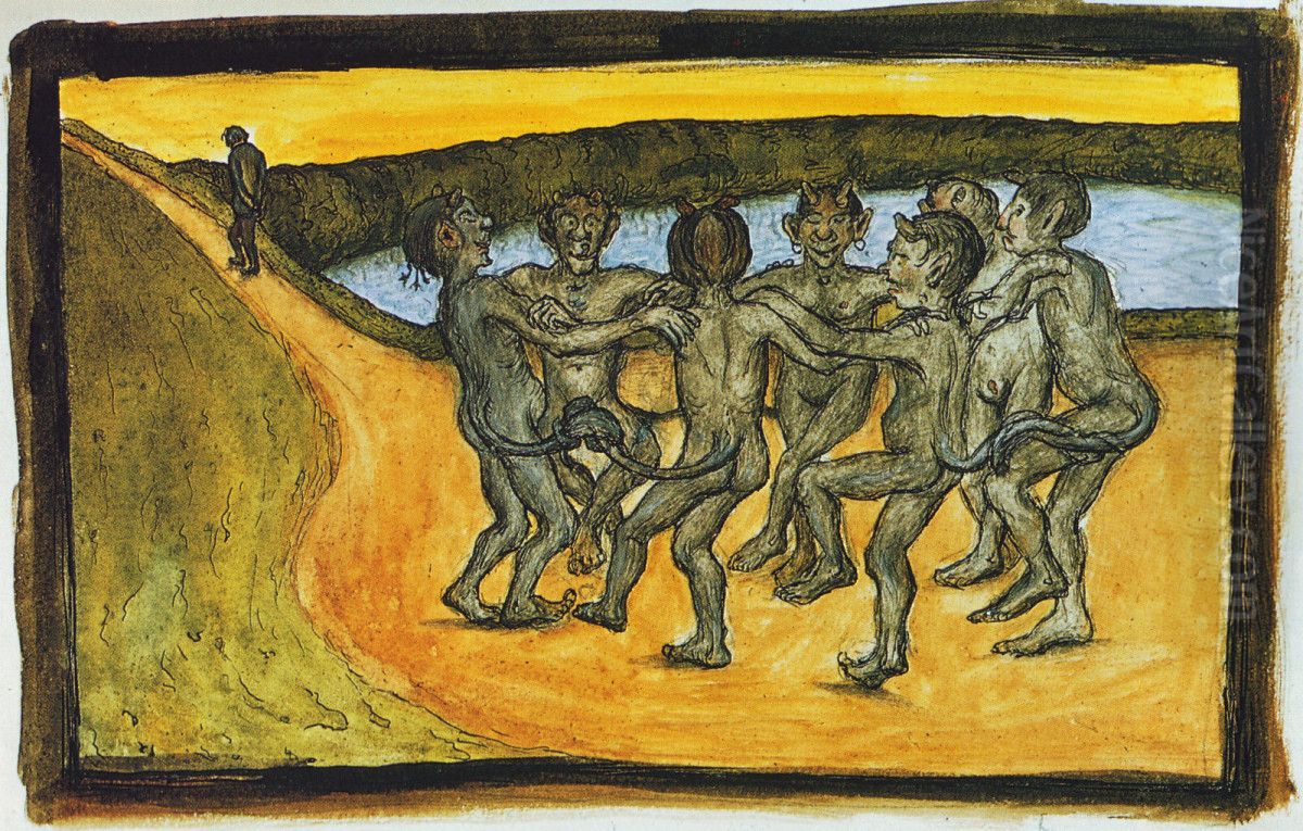 Round Dance Oil Painting by Hugo Simberg