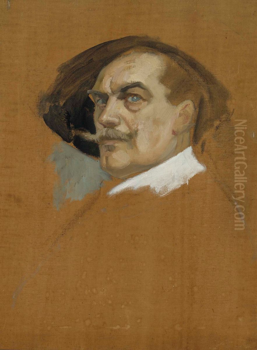 Self-Portrait in a Dress of the 17th Century, study Oil Painting by Albert Edelfelt