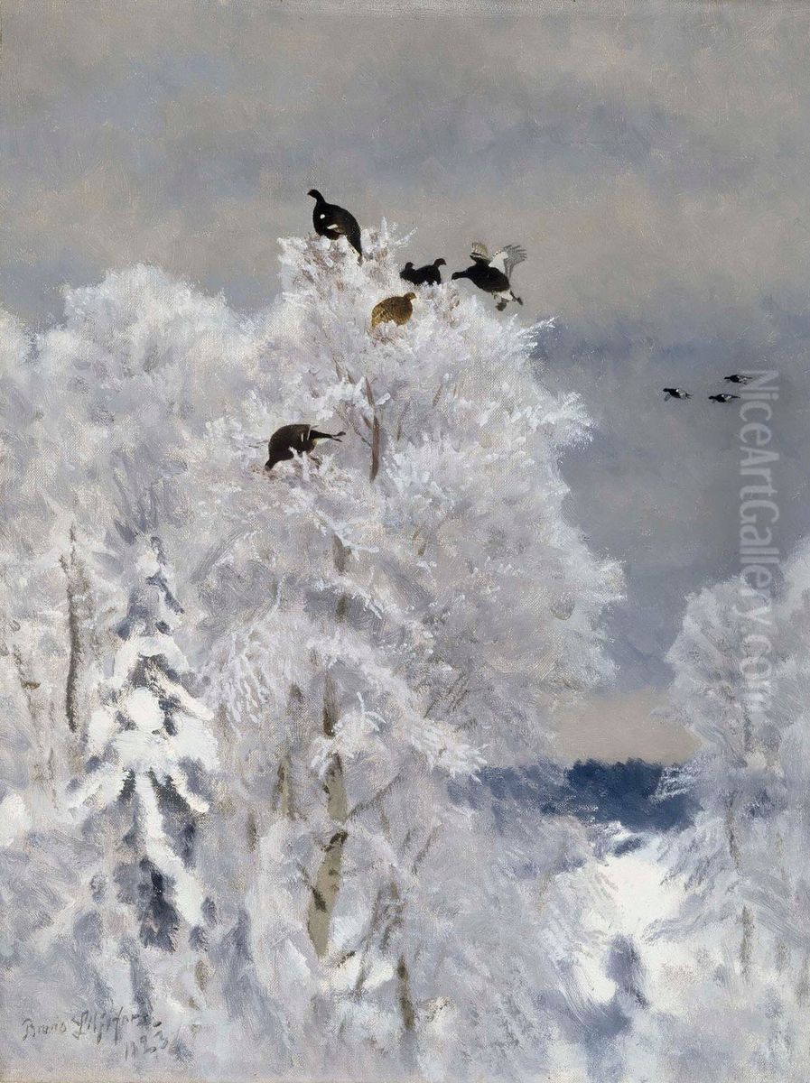 Black Grouse in a Treetop Oil Painting by Bruno Andreas Liljefors
