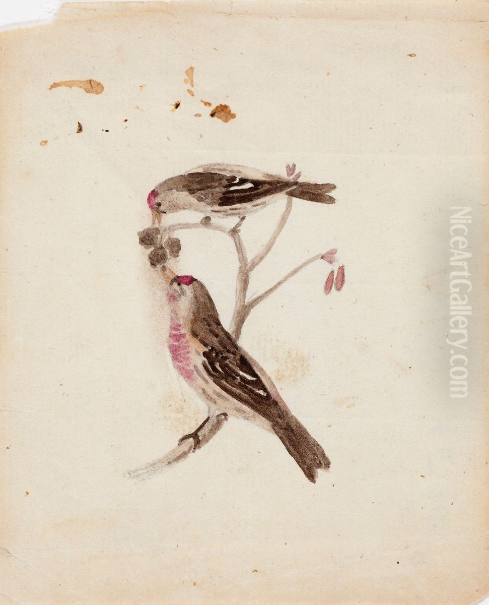 Two Redpolls Oil Painting by Ferdinand von Wright