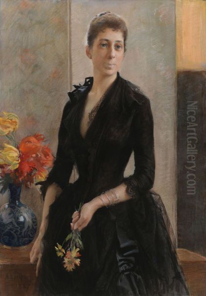 Portrait of Mme Weissgerber de Stragewicz, later Mme R. Berenger Oil Painting by Albert Edelfelt