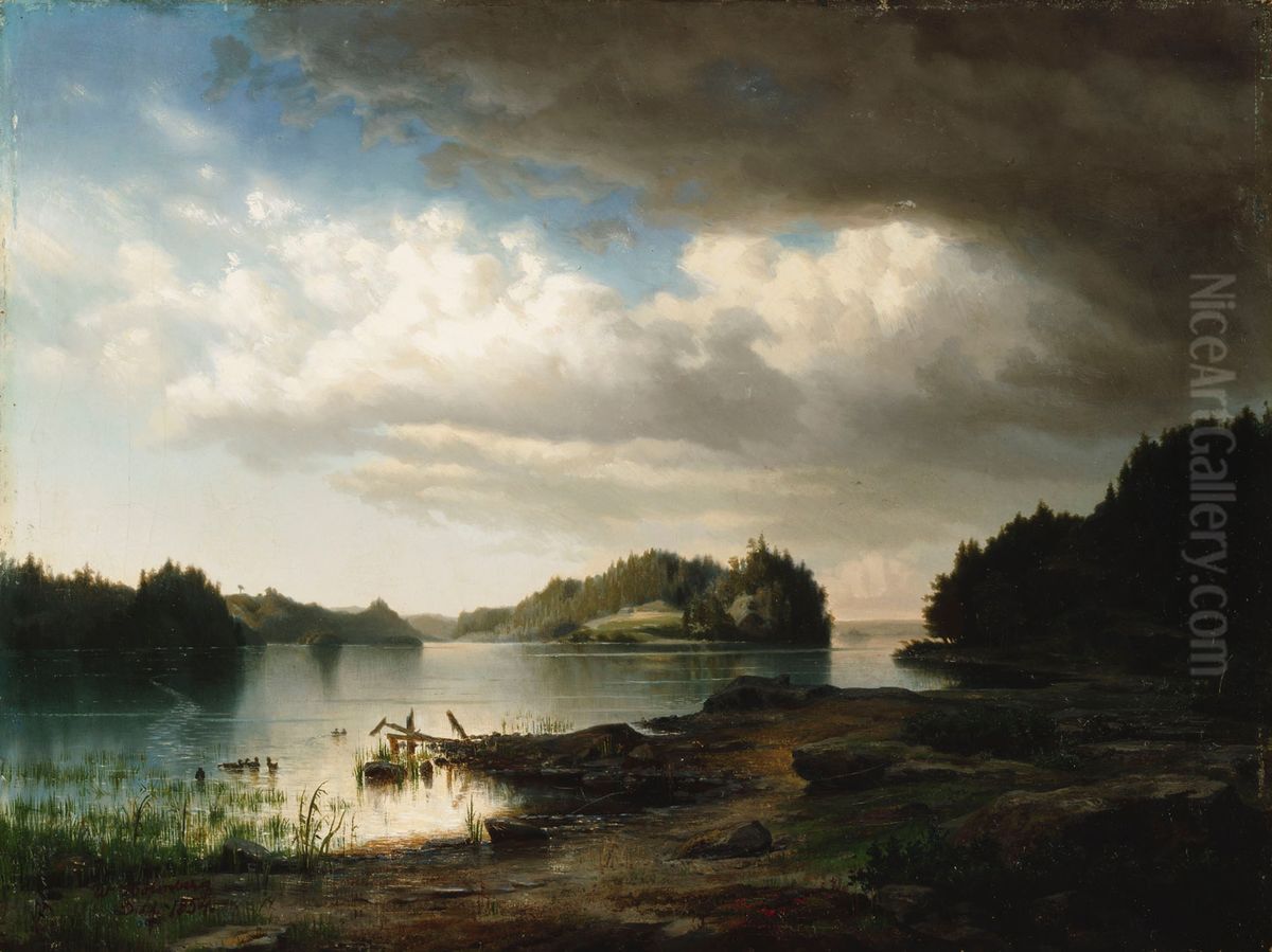 Suomalainen jarvimaisema Oil Painting by Werner Holmberg