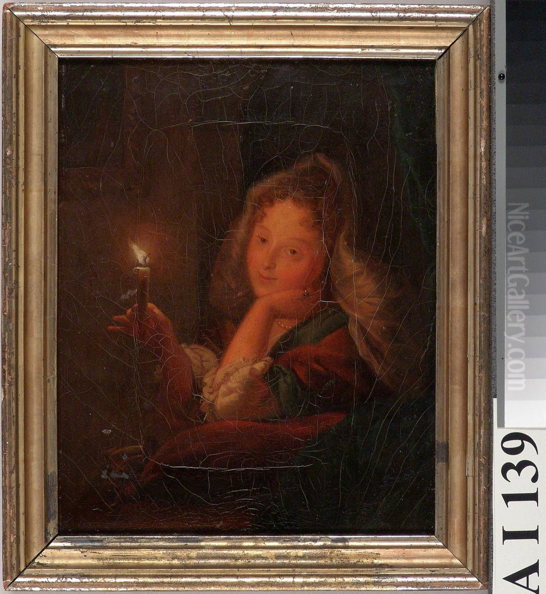Nuori tytto kynttila kadessa, kopio Gottfried Schalckerin mukaan Oil Painting by Ida Silfverberg