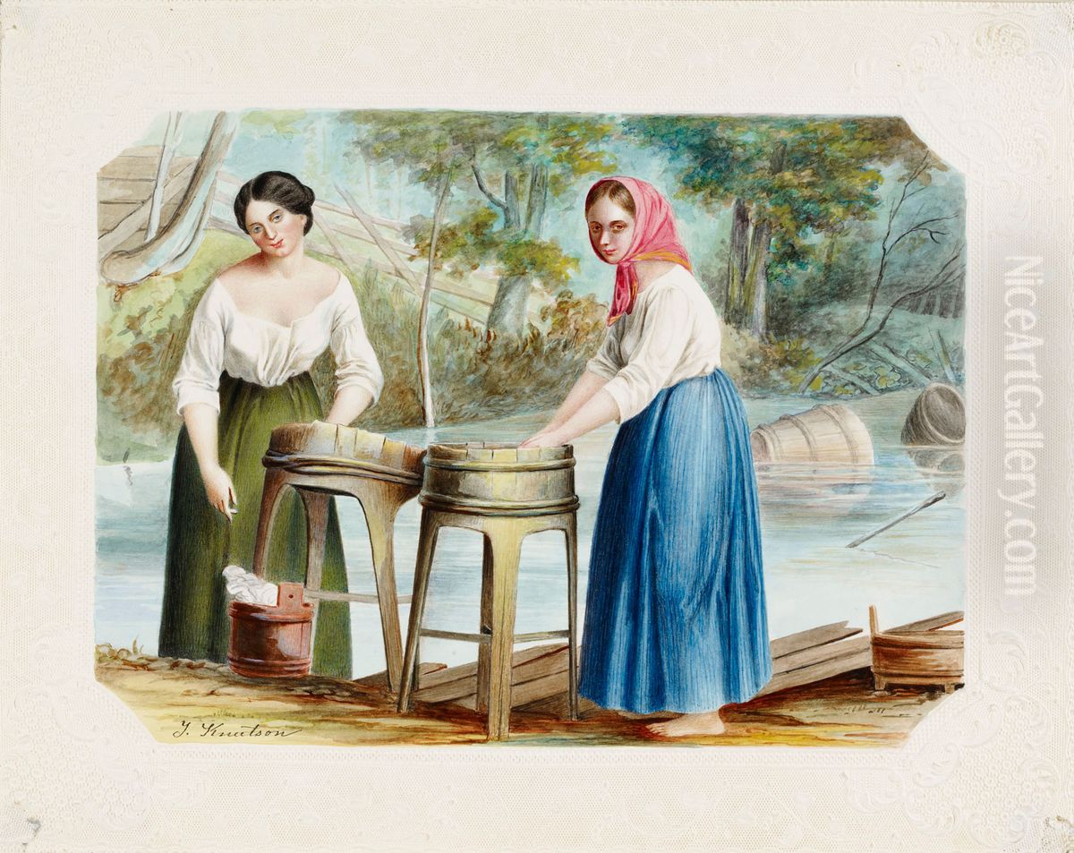 Pyykinpesijat Oil Painting by Johan Knutson