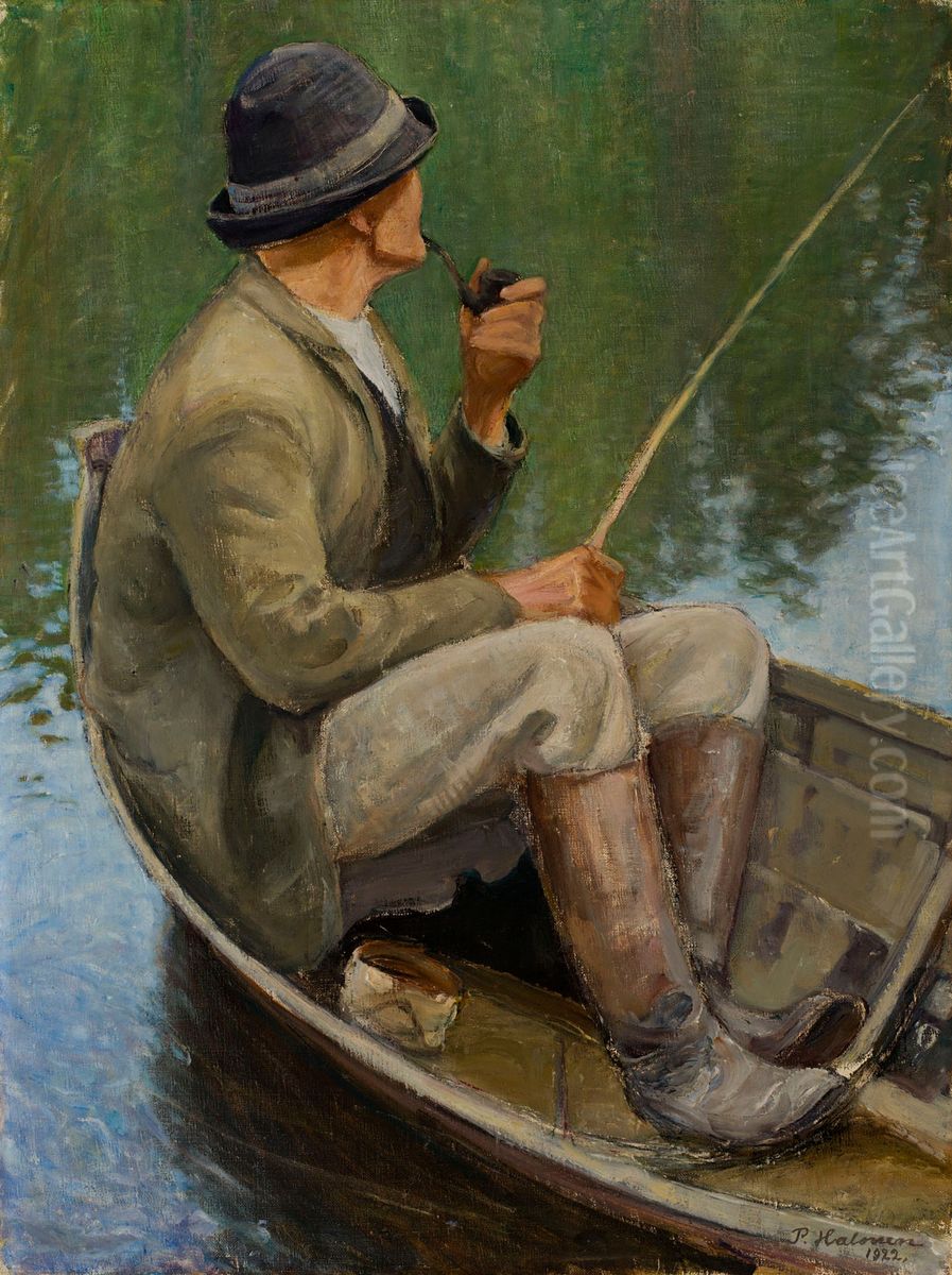 Man Fishing Oil Painting by Pekka Halonen