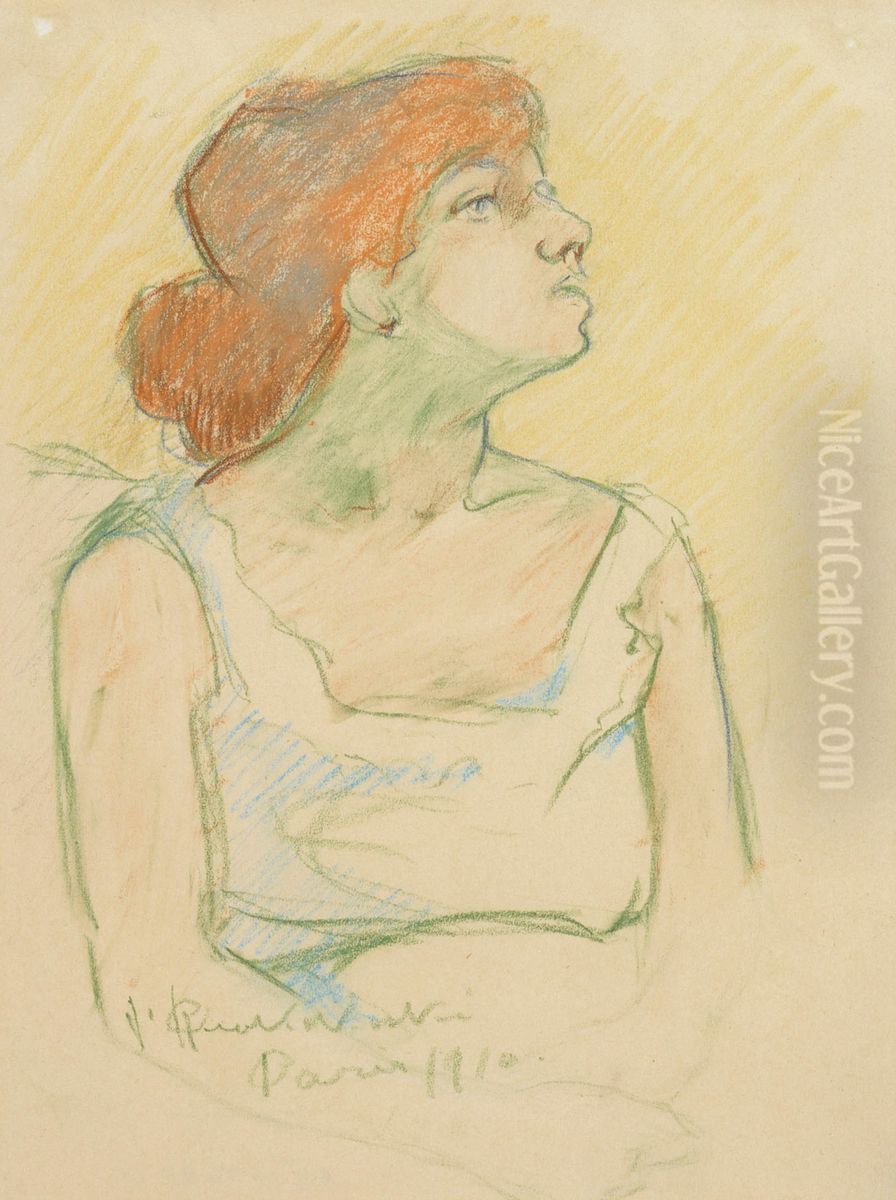 Red Haired Parisian Girl Oil Painting by Jalmari Ruokokoski