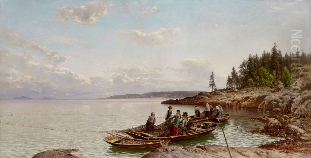 Aamuhetki suomalaisessa saaristossa Oil Painting by Hjalmar Munsterhjelm