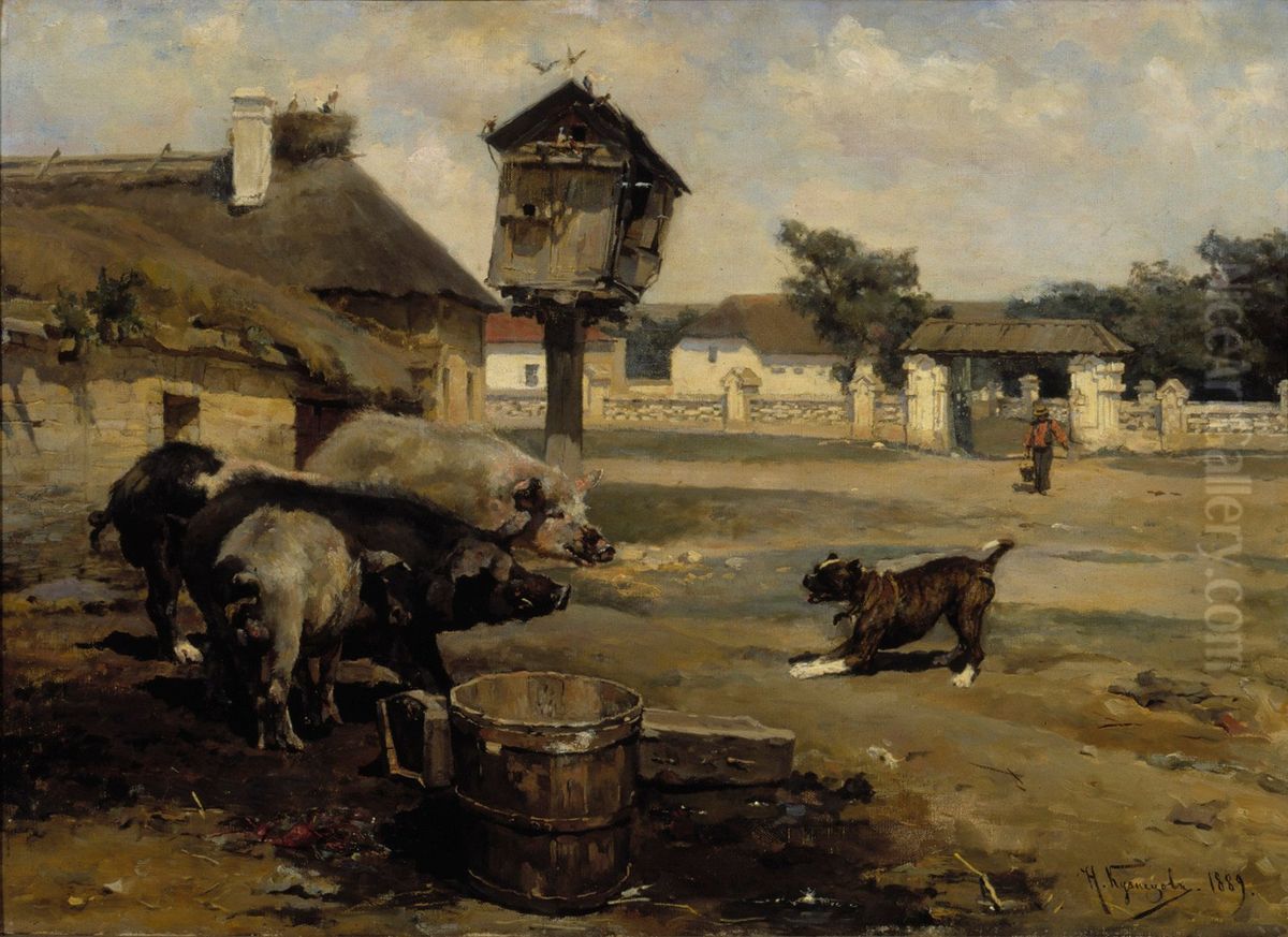 Swines Oil Painting by Nikolai Dmitriyevich Kuznetsov